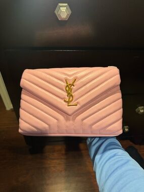 Saint Laurent Pink Quilted Chevron YSL Envelope Bag with Gold Hardware